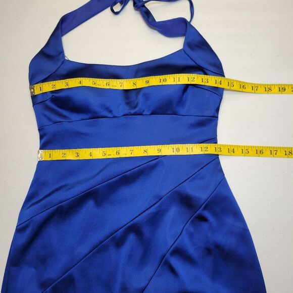Cache Y2K Elegant Blue Satin Bodycon Halter Dress - Picture 11 of 14